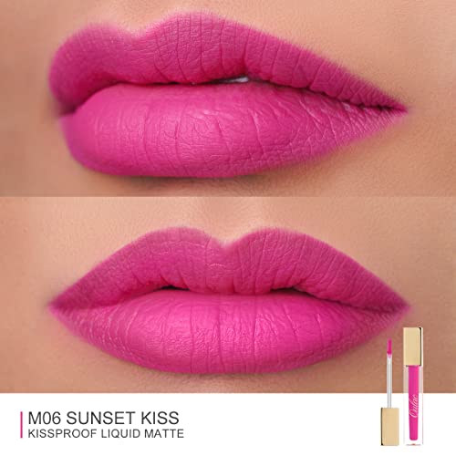 Oulac Kiss Proof Labial Líquido Mate, Con Sus Pigmentos Finos y Densos, A Prueba de Besos, Sin Resecar, Impermeable y Resistente al Sudor, De Larga Duración, 4.5 ml, Beso al atardecer (M06)