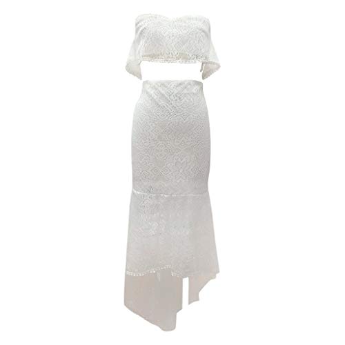 Overdose Vestido Blanco para Mujer Vestido de Falda Bodycon Irregular sin Espalda sin Tirantes de Encaje Delgado para Boda Vestido Tubo Superior