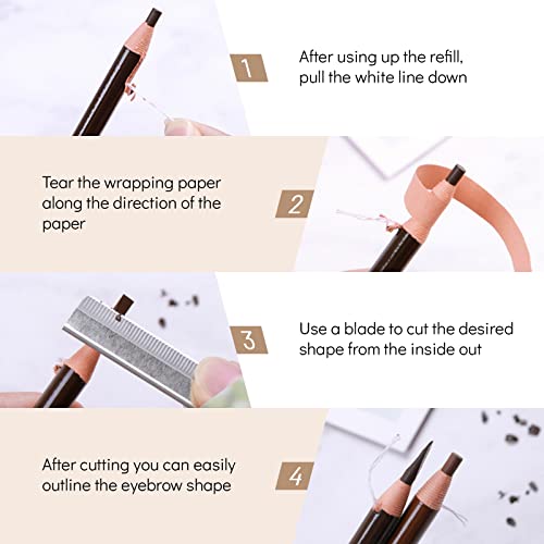 Ownest 6Pcs Pull Cord Peel-off Eyebrow Pencil Tattoo Tattoo Makeup and Microblading Supplies Set for Marking, Filling and Outlining, Waterproof and Durable Lápiz de cejas permanente-Marrón claro