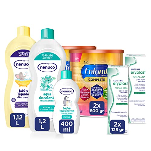 Pack Cuidado Bebes, Enfamil Complete 2 2x800gr + Eryplast 2x125g + Nenuco Jabón Liquido 1125 ml + Leche Hidratante 400 ml + Agua de Colonia 1200 ml