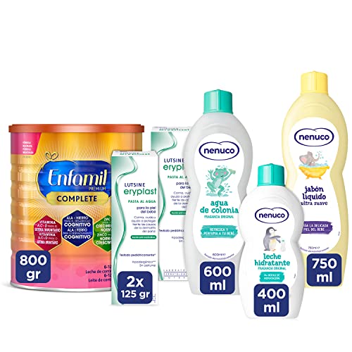 Pack Cuidado Bebes, Enfamil Complete 2 800gr + Eryplast 2x125g + Nenuco Jabón Liquido 750 ml + Leche Hidratante 400 ml + Agua de Colonia 600 ml