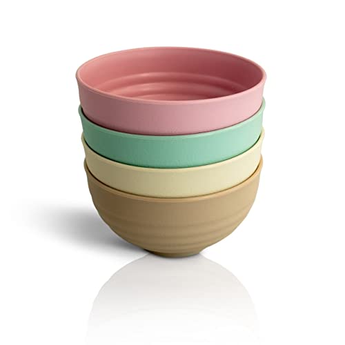 Pack de 4 Bowls de Color Rosa, Verde Crema, gris y blanco para Cereales, Ensaladas, Sopas de Plástico Ultraresistente a las Caidas, Fácil de Lavar.