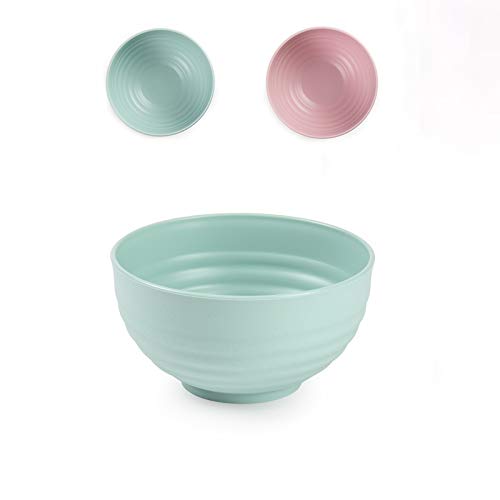 Pack de 4 Bowls de Color Rosa, Verde Crema, gris y blanco para Cereales, Ensaladas, Sopas de Plástico Ultraresistente a las Caidas, Fácil de Lavar.