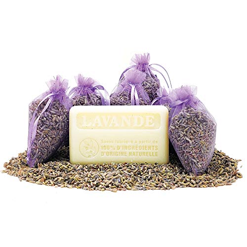 Pack Provenza: Jabón Blanco Natural de Lavanda + 6 Bolsitas de Lavanda - Fabricada y cosechada en la Provenza