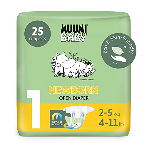 Pañales ecológicos Muumi Baby para recién nacidos, talla 1, 2-5 KG, 25 pañales sensibilidad premium