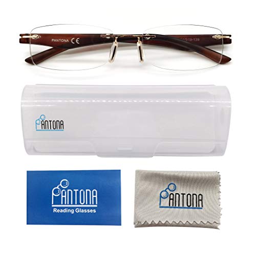 PANTONA –Pack2 Gafas de Lectura Pregraduadas Montura al Aire,Gafas Vista Cansada sin Marco,Gafas Presbicia Clasico Marco Invisible Hombre y Mujer.7 Graduaciones y 3 Colores disponibles.Marrón+3.50