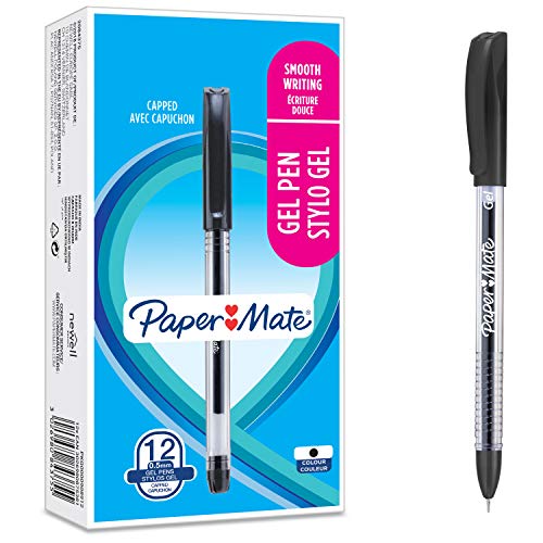 Paper Mate bolígrafos de gel, punta de aguja suave (0,5 mm), negro, 12 unidades