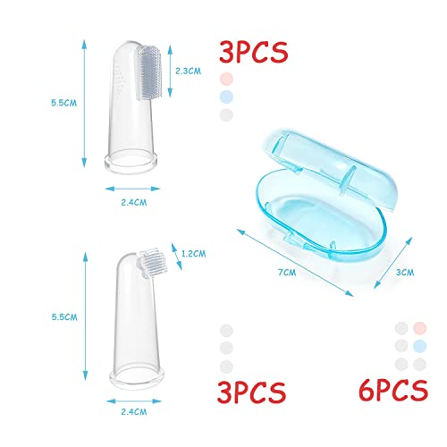 Paquete de 6 cepillos de dientes de silicona para dedo de bebé con estuche, limpiador de dientes de grado alimentario, cepillo de goma para masaje transparente para bebés y niños pequeños