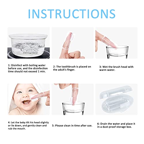 Paquete de 6 cepillos de dientes de silicona para dedo de bebé con estuche, limpiador de dientes de grado alimentario, cepillo de goma para masaje transparente para bebés y niños pequeños