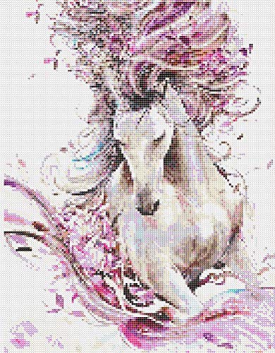 ParNarZar DIY 5D Diamante Pintura por Número Kit, Caballo Rosa 35 x 45 cm, Bricolaje Diamond Painting Rhinestone Bordado de Punto de Cruz Artes Manualidades Lienzo Pared Decoración