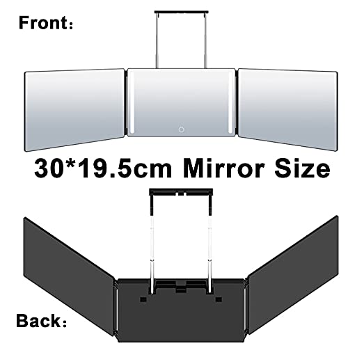 PEALOV Espejo Triple con Luces, Espejo De Maquillaje RetráCtil De Tres Pliegues con 22 Luz LED, Sin Puntos Ciegos Espejo De Maquillaje De Tres Pliegues,Interruptor TáCtil para Ajustar El Brillo