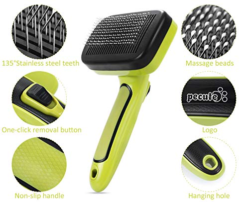 Pecute Cepillo Perros y Gatos Peine para Mascotas Quitar y Remover el Pelo Muerto Carda con Púas Flexible de Acero Inoxidable para Desenredar y Peinar a Mascotas, Reduce 95% de Pelo Suelto Cómodo