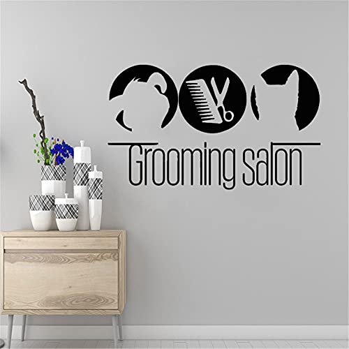 Pegatina de pared para salón de peluquería para mascotas，decoración para perros y gatos，vinilo para tienda de mascotas，logotipo，pegatina para ventana，pegatina A9 57x33cm