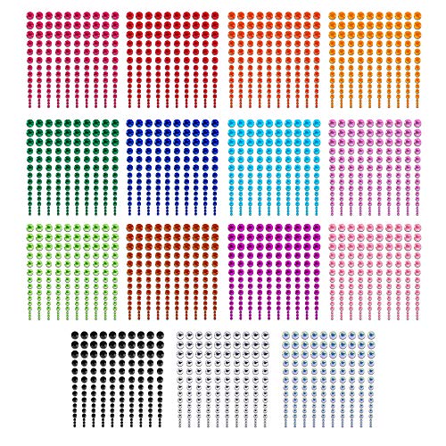 Pegatinas de diamantes de imitación Joyas adhesivas Joya de cristal de colores para uñas faciales Tarjetas artesanales Niños Decoraciones de bricolaje 15 piezas y 5 tamaños