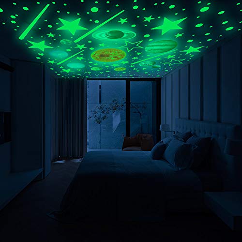 Pegatinas de pared fluorescentes 460 piezas Estrellas y planetas Sistema solar brillante Pegatinas de pared para niños Dormitorio Sistema solar educativo Póster Decoración de pared Regalos para niños