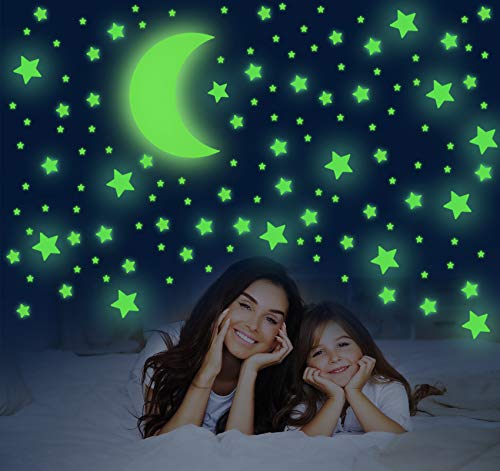 Pegatinas de Pared Fluorescentes, 581 piezas de Pegatinas de Estrellas y Luna, Decoración de Pegatinas Brillantes para Sala de Estar, Habitación de Niños