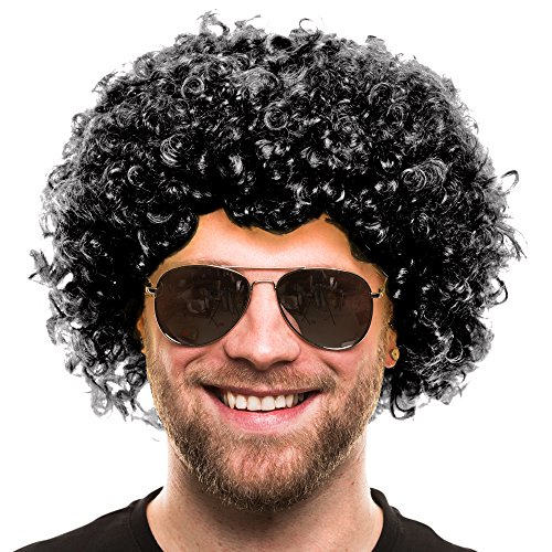 PELUCA AFRO DE CABELLO RIZADO - PELUCA / WIG AFRO NEGRA XXL CON RIZOS NEGROS PARA HOMBRES Y MUJERES – PELUCA PARA CARNAVAL