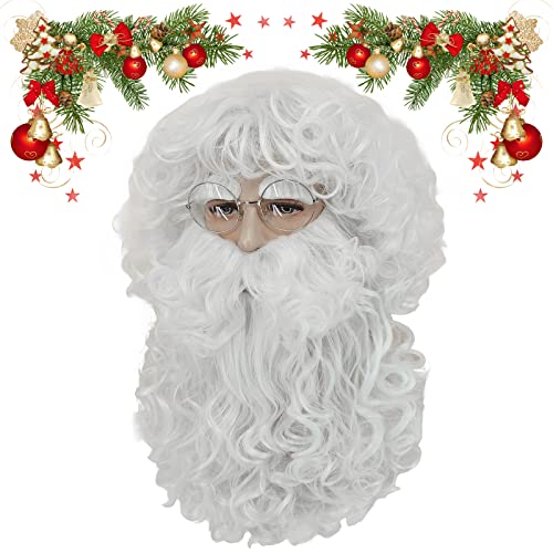 Peluca con barba de Papá Noel, barba, cejas, gafas, color blanco, disfraz de Papá Noel, para hombre, mujer, niños, Papá Noel, Ruprecht, Dios, Carnaval, Halloween, Cosplay, Navidad, disfraz, 037