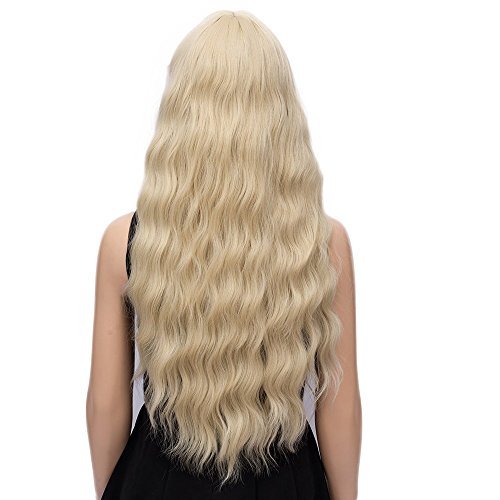 Pelucas rubia larga mujer con flequillo pelo natural largo ondulada, YEESHEDO peluca de pelo rubio largo suelto y rizada, wavy blonde wig para mujeres y niñas 28"