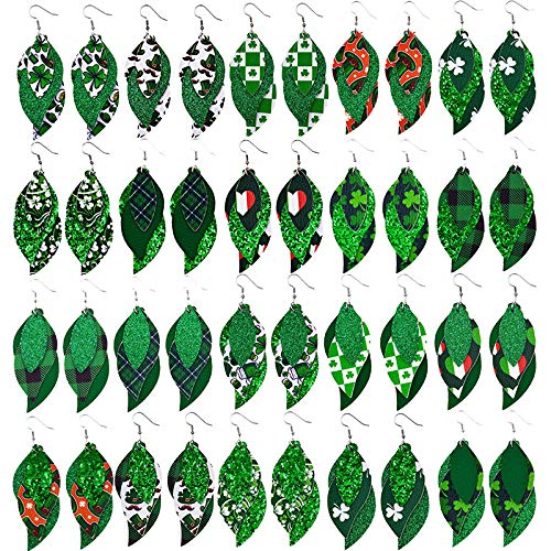 Pendientes Mujer Pendientes De Plumas De Cuero Verde Brillante Pendientes De Impresión Simple De Moda-20