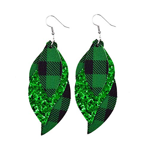 Pendientes Mujer Pendientes De Plumas De Cuero Verde Brillante Pendientes De Impresión Simple De Moda-20