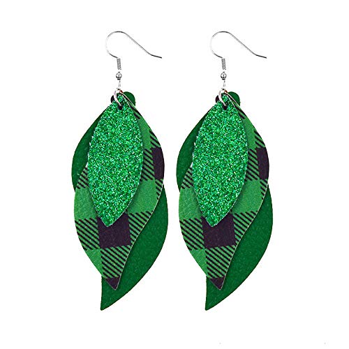 Pendientes Mujer Pendientes De Plumas De Cuero Verde Brillante Pendientes De Impresión Simple De Moda-20