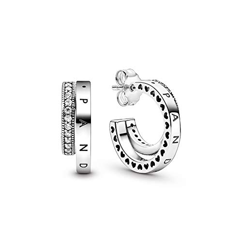 Pendientes Pandora doble aro pavé y logo 299056C01 plata