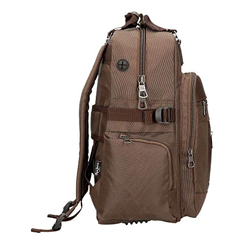 Pepe Jeans Bomber Mochila Doble Compartimento Adaptable Portátil 14" Marrón 28x40x16 cms Poliéster y PU 21,12L