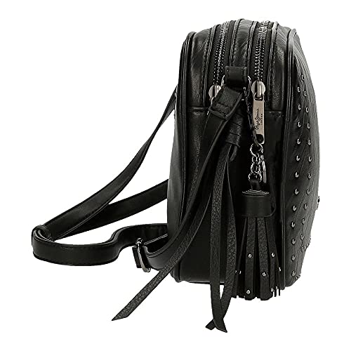 Pepe Jeans Chic Bandolera Dos Compartimentos Negro 25x18x7 cms Piel sintética