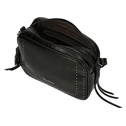 Pepe Jeans Chic Bandolera Dos Compartimentos Negro 25x18x7 cms Piel sintética