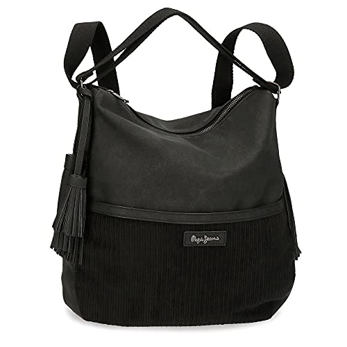 Pepe Jeans Cote Bolso Mochila Negro 35x34x8 cms Piel sintética