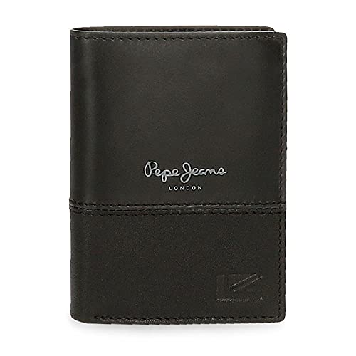 Pepe Jeans United Cartera vertical con monedero Negro 8,5x11,5x1 cms Piel