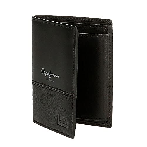 Pepe Jeans United Cartera vertical con monedero Negro 8,5x11,5x1 cms Piel