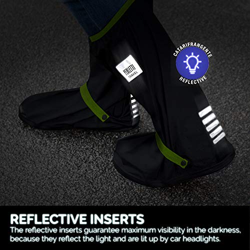 PERLETTI - Cubrecalzados Impermeables Negros Altos - Cubrezapatillas Reflectantes Antideslizantes - Galochas Lluvia Nieve - Protectores Zapatos PVC Resistentes y Reutilizables (L 43/45, Verde Lima)