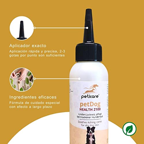 Peticare Perro Locion contra Dermatitis Atopica - Tratamiento Eficaz para Todas Formas Eczema, Detiene Picores Fuerte, Productos de Cuidado - petDog Health 2100