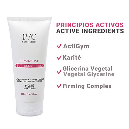 PFC Cosmetics - Crema Reafirmante para Gluteos Firmactive Buttocks Cream 200ml con Derma Tense Actigym® Manteca de Karité Aceite de oliva Cafeina Carnitina Té Verde para el Cuidado Corporal.