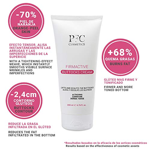 PFC Cosmetics - Crema Reafirmante para Gluteos Firmactive Buttocks Cream 200ml con Derma Tense Actigym® Manteca de Karité Aceite de oliva Cafeina Carnitina Té Verde para el Cuidado Corporal.