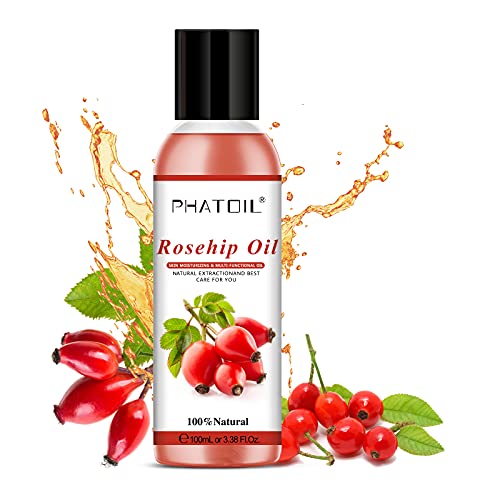 PHATOIL Aceites Corporales de Rosa Mosqueta 100 ml, 100% Aceite de Masaje Naturales, Refrescante y no Graso para Aceite básico para Masaje, Baño, Humectar y Equilibrar la Piel, Hidratar el Cabello