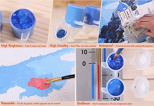Pintura por Números Para Adultos y Niños DIY Kits de pintura al óleo de lona preimpresos con marco de madera Para la Decoración De La Casa - Cascada Azul - F 16 * 20 Pulgadas