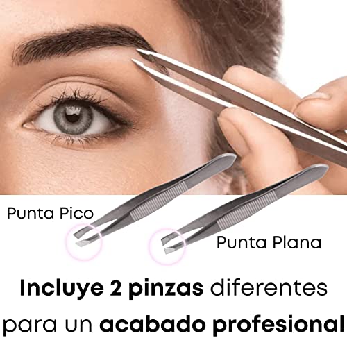 Pinzas Cejas BRICOSIMA Rizador de Pestañas, Tijera Peine para Recortar Cejas, Dos Pinzas de Depilar, Espejo de Mano