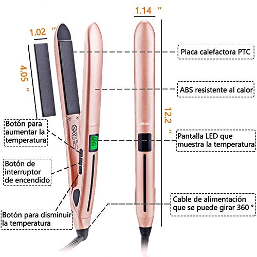 Placas de cerámica y turmalina de Aleta de Pelo Profesional para Suavizar rizos Placas flotantes Pantalla Digital Temperatura Ajustable de 140 ° C - 230 ° C con Guante Protector Gorgeous