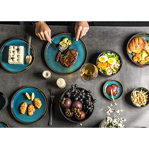 Platos llanos grandes, platos de porcelana azul de 10,5 pulgadas, juego de platos de comedor redondos para cena/pasta/ensalada/fruta/aperitivo (paquete de 2)