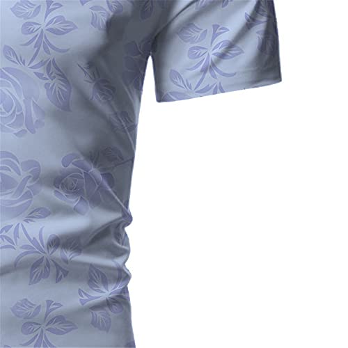 Playa Shirt Hombre Verano Cárdigan Estilo Hawaiano Hombre Henley Camisa Moderno Básico Ajustado Elástico Hombre Manga Corta Casual Vacaciones Herren Camisa F-Blue2 XXL