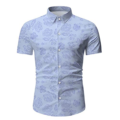 Playa Shirt Hombre Verano Cárdigan Estilo Hawaiano Hombre Henley Camisa Moderno Básico Ajustado Elástico Hombre Manga Corta Casual Vacaciones Herren Camisa F-Blue2 XXL