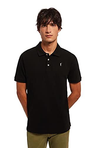 Polo Negro Piqué para Hombre con Logo Bordado