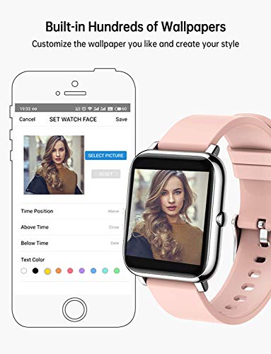 Popglory Reloj Inteligente Mujer, Smartwatch con Oxígeno Sanguíneo Presión Arterial Frecuencia Cardíaca, Pulsera Actividad Impermeable IP67 para Hombre Mujer para Android iOS