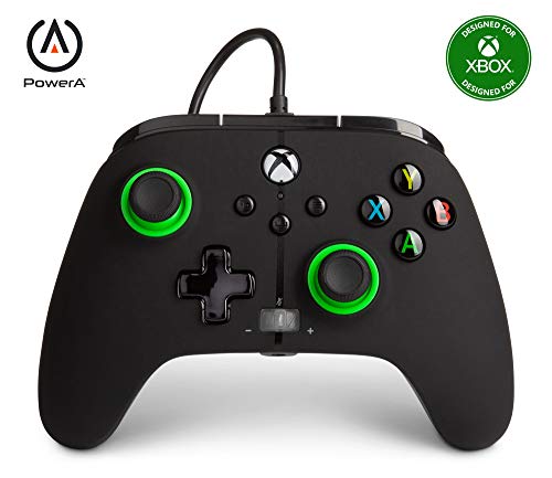 Power a - Mando con Cable, Salida de Audio y Botones Programables, de Color Negro y Verde Para Xbox One y Xbox Serie X (Xbox Series X)