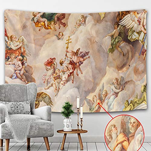 PPOU Tapiz de Iglesia Cristiana Colgante de Pared ángel Escena psicodélica Tapiz decoración Bohemia Manta Tela Colgante A7 100x150 cm