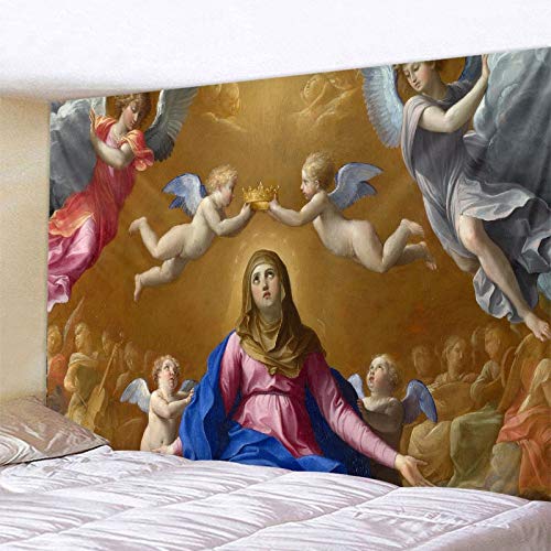 PPOU Tapiz de Iglesia Cristiana Colgante de Pared ángel Escena psicodélica Tapiz decoración Bohemia Manta Tela Colgante A7 100x150 cm