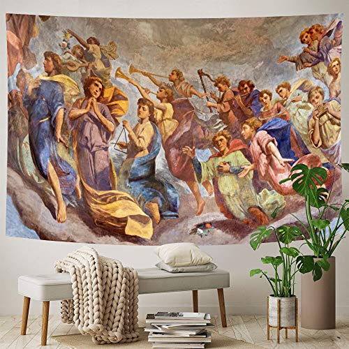 PPOU Tapiz de Iglesia Cristiana Colgante de Pared ángel Escena psicodélica Tapiz decoración Bohemia Manta Tela Colgante A7 100x150 cm